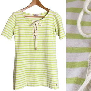 Juicy Couture Lime Green White Mini Dress Lace Up Tunic Size Small TShirt Y2k